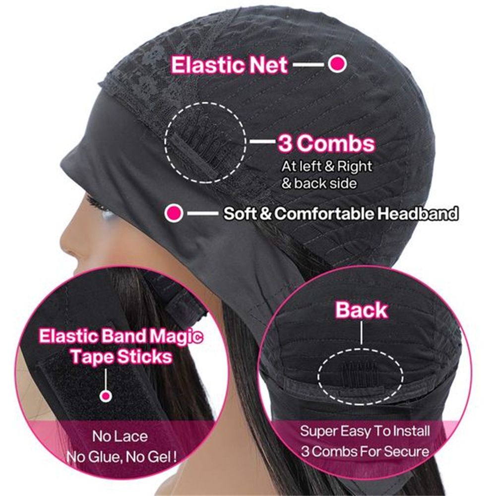 Headband Wig Human Hair Straight Virgin Brazilian Machine Made Wigs None Lace Front Wigs Glueless Human Hair Wig for Black Women Natural Color 16 Inch