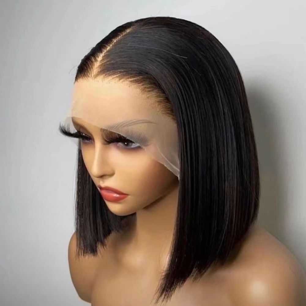 12 inch Straight Bob Wig Human Pre Plucked HD Frontal Lace Wig Short Bob Wigs for Women Glueless Bob Lace Front Wigs  Hair 150% Density Natural Black Color