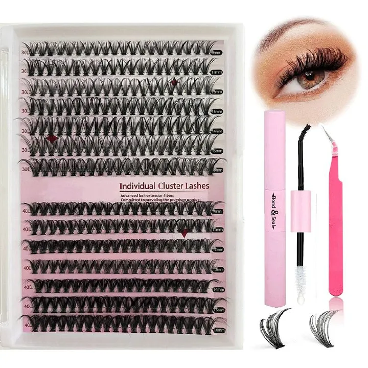 30D/40D combination 14 rows + double-head glue + forceps [1 set] DIY eyelash false eyelash 30D40D eyelash mixed set, eyelash extension kit with Lash Bond and Seal, Lash Tweezers for Self Use