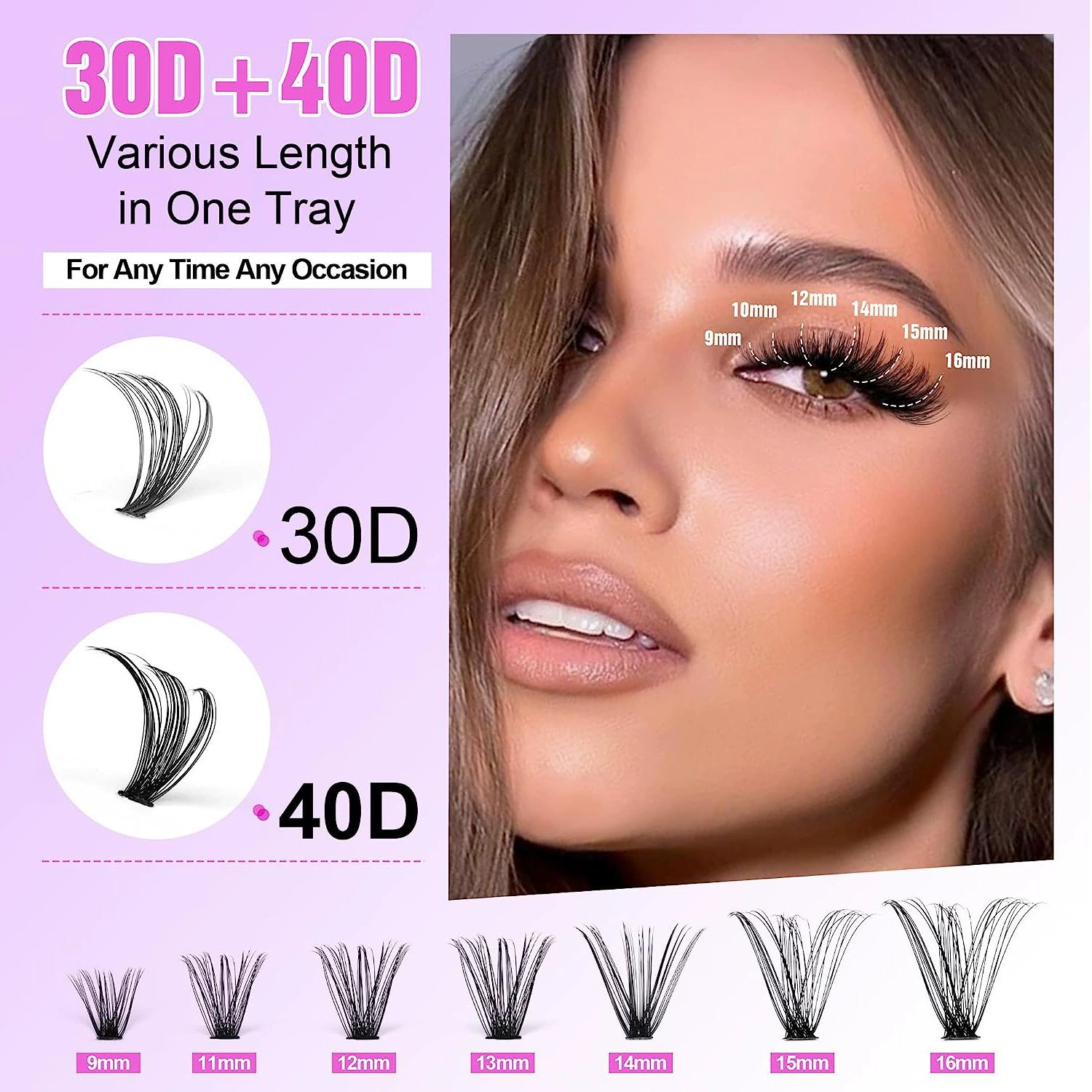 30D/40D combination 14 rows + double-head glue + forceps [1 set] DIY eyelash false eyelash 30D40D eyelash mixed set, eyelash extension kit with Lash Bond and Seal, Lash Tweezers for Self Use