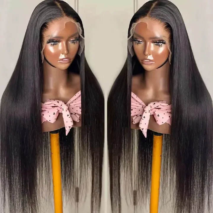 30 Inch 13x6 Straight Lace Front Wigs Thin HD Synthetic Human Hair  Glueless Pre Plucked Bleached Tiny Knots Full Lace Frontal Wig Upgraded 14A Soft Hair 200 Dentisty Black Wig