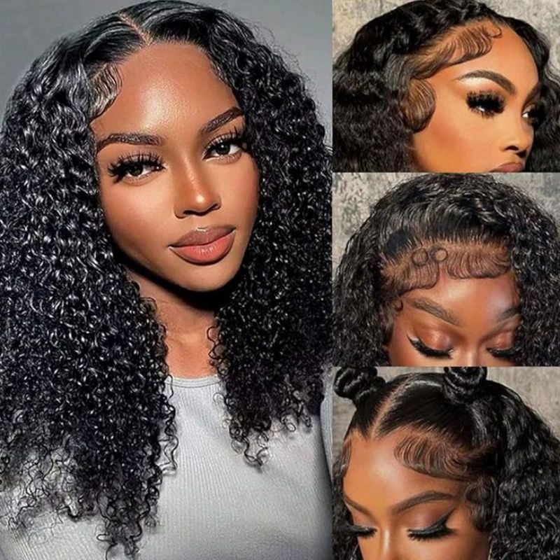 13x4 Lace Wigs Human Hair Pre Plucked Pre Cut Lace Front 200% Density Mongolian Curly Human Hair Wig Undetectable HD Lace Wig 100% Unprocessed Virgin Hair Wear and Go Short Kinky Curly 14inch