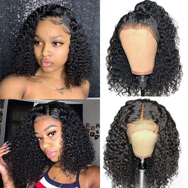 13x4 Lace Wigs Human Hair Pre Plucked Pre Cut Lace Front 200% Density Mongolian Curly Human Hair Wig Undetectable HD Lace Wig 100% Unprocessed Virgin Hair Wear and Go Short Kinky Curly 14inch