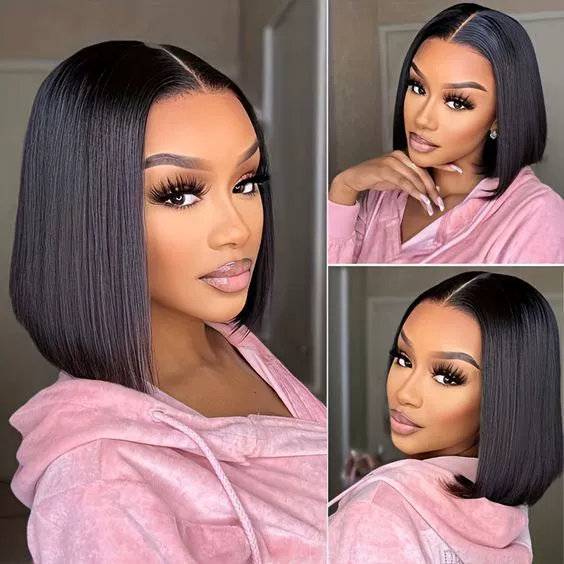 Bob Wig Human Hair 4x4 Lace Front Wigs 180 Density 14 Inch Short Straight Bob Frontal Wigs Transparent Lace Pre Plucked with Baby Hair Wigs Brazilian Virgin Hair for Women Natural Black