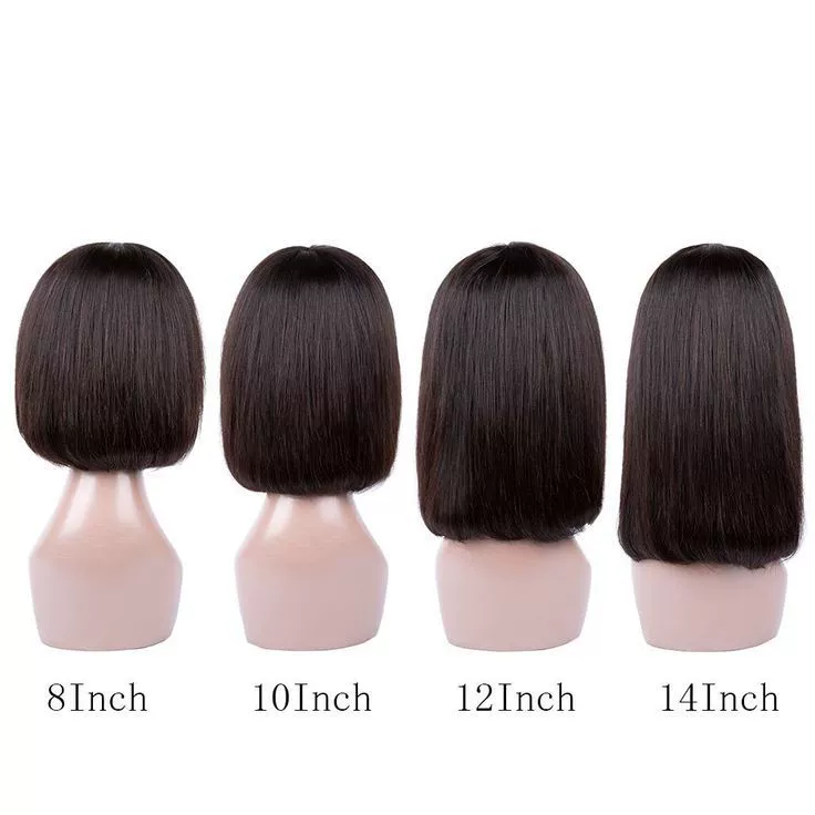 14Inch Short Bob Glueless Human Hair Wig With Air Bangs Brazilian Straight Highlight Hair Simulation Scalp For Women(Black, 14IN)