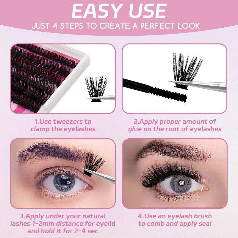 Volume Lash Extension Mink Thick Cluster Eyelash Extensions 10-18mm Lash Clusters Individual Lash Extensions DIY Clusters Lashes Extension at Home  (80P+100P 10-16mm) view 6