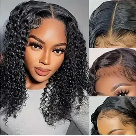 13x4 Lace Wigs Human Hair Pre Plucked Pre Cut Lace Front 200% Density Mongolian Curly Human Hair Wig Undetectable HD Lace Wig 100% Unprocessed Virgin Hair Wear and Go Short Kinky Curly 14inch