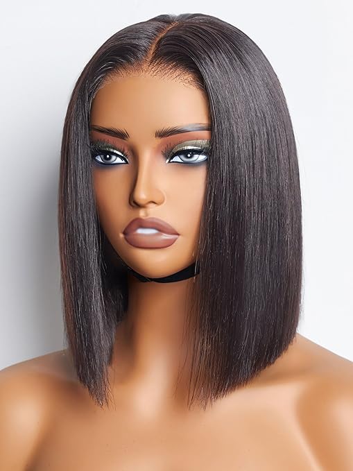 Bob Wig Human Hair 4x4 Lace Front Wigs 180 Density 14 Inch Short Straight Bob Frontal Wigs Transparent Lace Pre Plucked with Baby Hair Wigs Brazilian Virgin Hair for Women Natural Black
