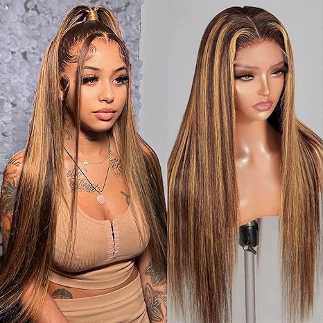 Honey Blonde Wig Human Hair 180% Density 13X4 HD Lace Front Wigs Human Hair Pre Plucked Ombre Lace Front Wig for Women Straight Wigs Human Hair 20-30Inch
