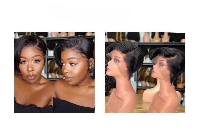 Pixie Cut Wig Human Hair T part wig Lace Front Wigs 8 inch Short Pixie Cut Human Hair Wigs Pre Plucked Short Straight Bob Wigs for Black Women 180% Density Natural Hairline Natural Black