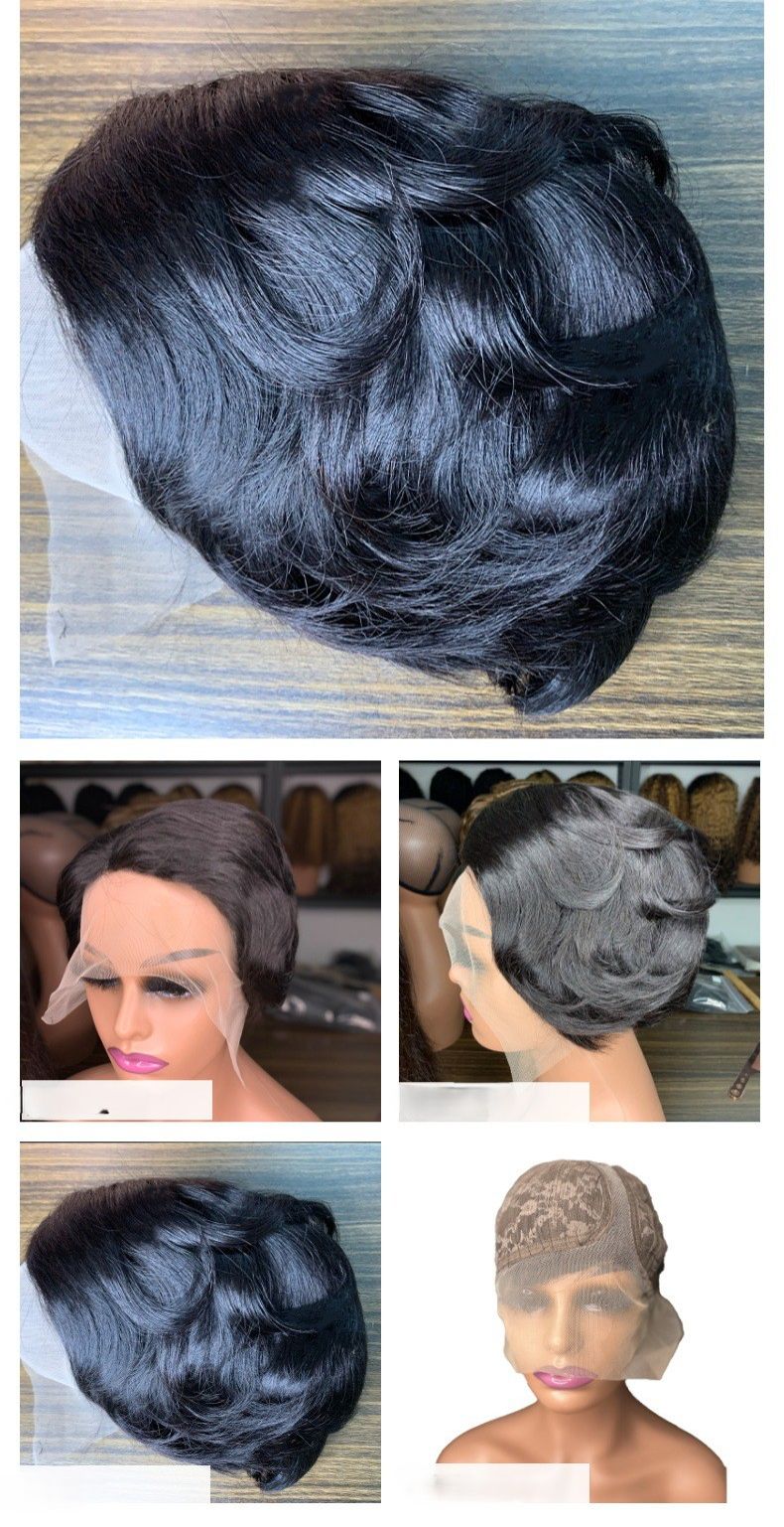 Pixie Cut Wig Human Hair T part wig Lace Front Wigs 8 inch Short Pixie Cut Human Hair Wigs Pre Plucked Short Straight Bob Wigs for Black Women 180% Density Natural Hairline Natural Black