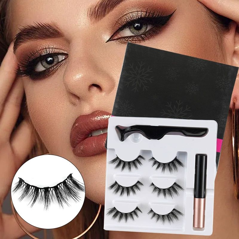 Magnetic Eyelashes with Eyeliner - Magnetic Eyeliner and Lashes Kit, 5D Faux Mink Lashes,Eyelashes Long Reusable False Lashes (3 Pairs)