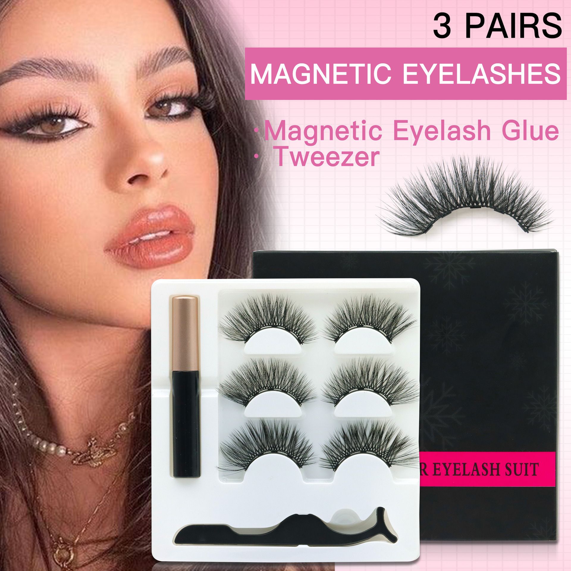 Magnetic Eyelashes with Eyeliner - Magnetic Eyeliner and Lashes Kit, 5D Faux Mink Lashes,Eyelashes Long Reusable False Lashes (3 Pairs)