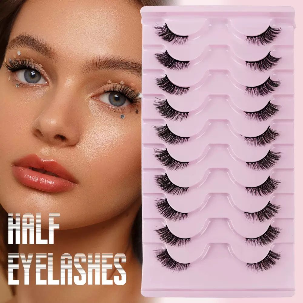 Half Lashes Natural Look Wispy Cat Eye Lashes 13 mm Clear Band Accent Short False Eyelashes that Look Like Extensions 10 Pairs