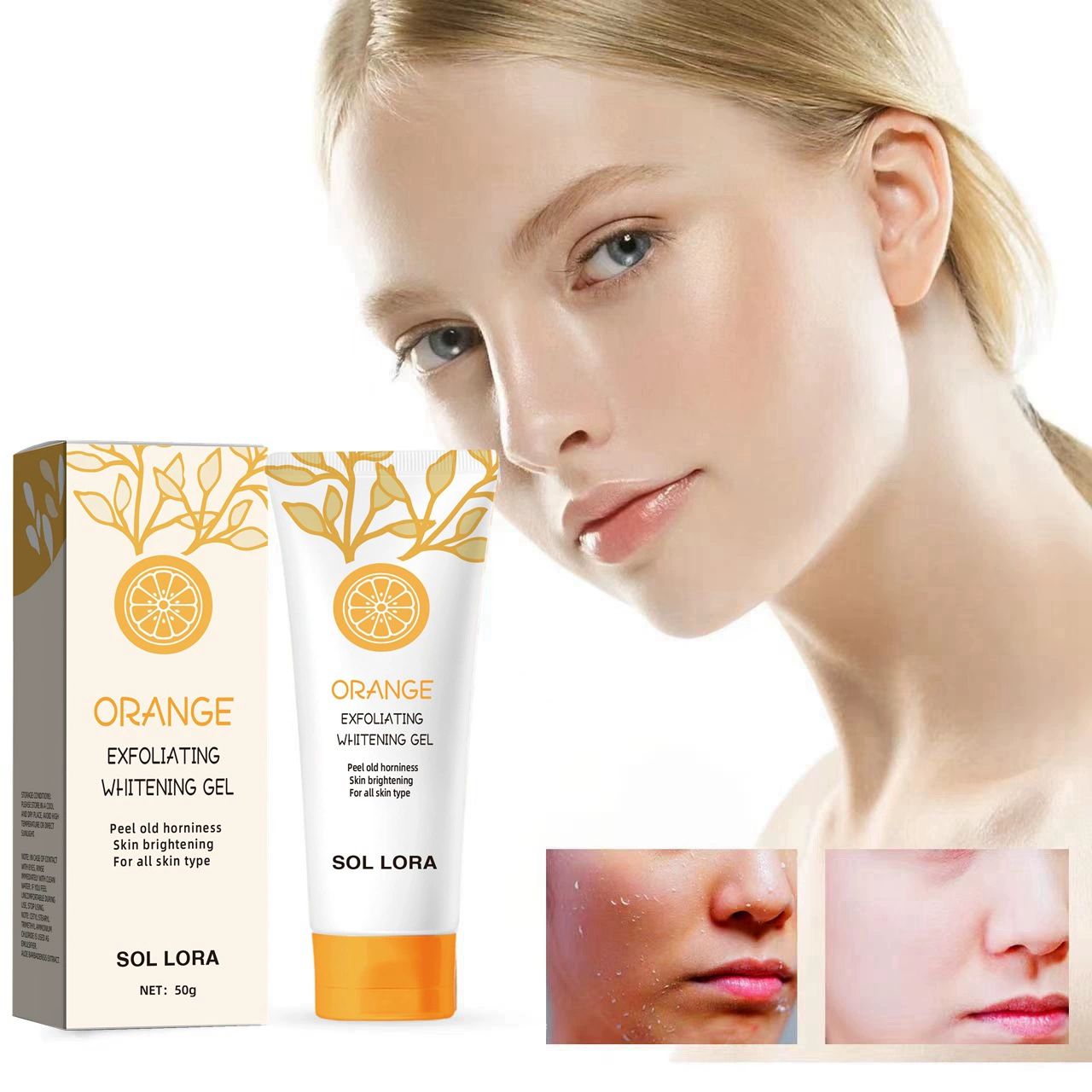 Orange Exfoliating Gel Scrub Face Body Skin, Orange Exfoliating Gel, Natural Orange Peeling Gel Face Scrub