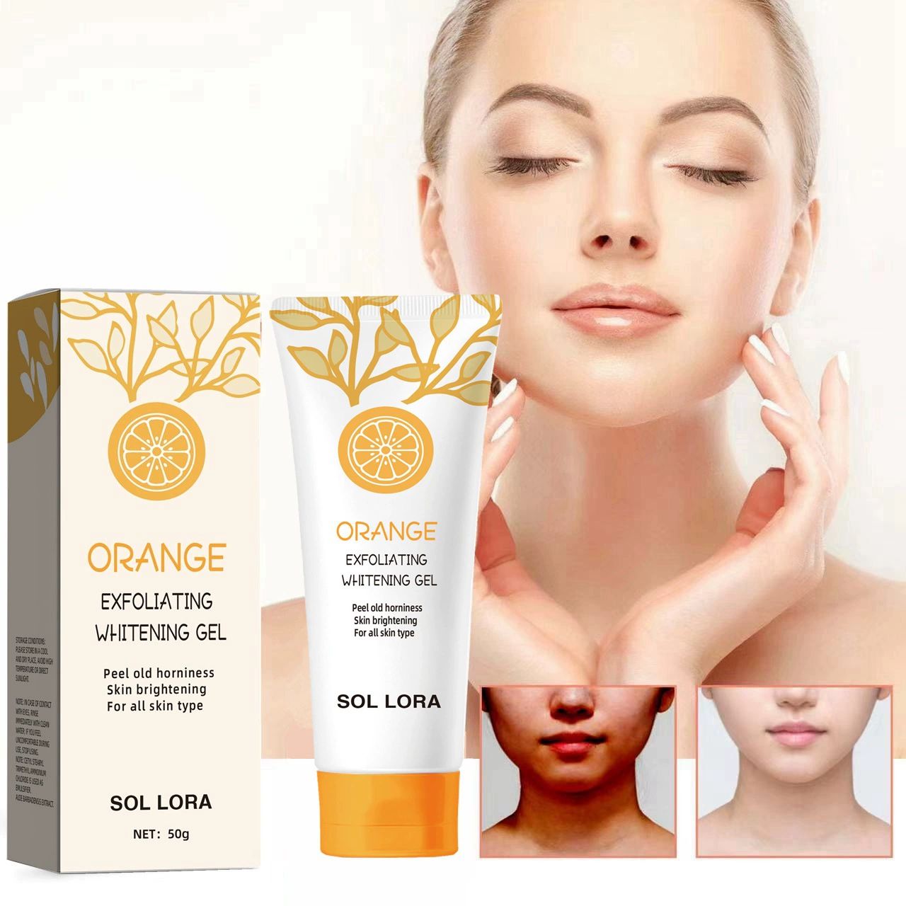 Orange Exfoliating Gel Scrub Face Body Skin, Orange Exfoliating Gel, Natural Orange Peeling Gel Face Scrub