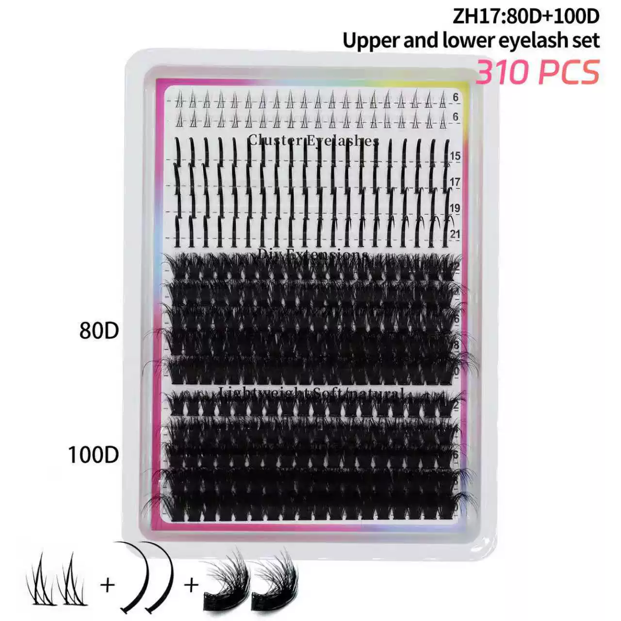 Lash Clusters Kit 15-21MM Lash Spikes Eyelash Clusters 80D 100D Thick Cluster Eyelash Extensions Kit Spiky DIY Lash Extensions Kit Individual Lashes Volume