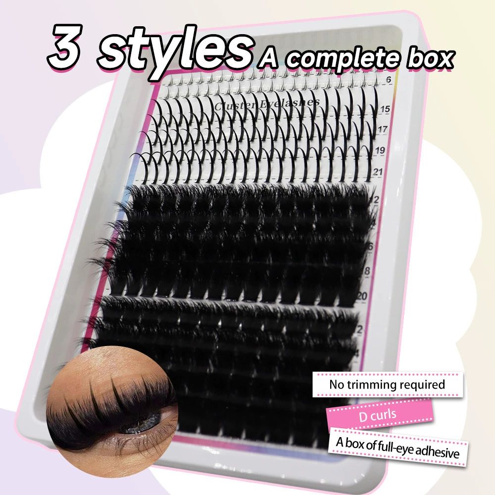 Lash Clusters Kit 15-21MM Lash Spikes Eyelash Clusters 80D 100D Thick Cluster Eyelash Extensions Kit Spiky DIY Lash Extensions Kit Individual Lashes Volume