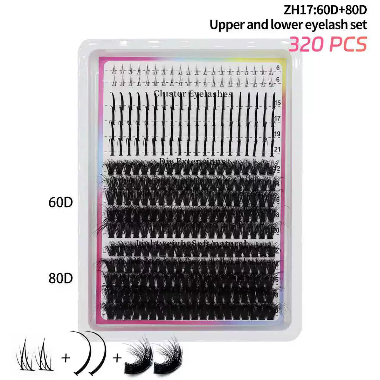 Lash Clusters Kit 15-21MM Lash Spikes Eyelash Clusters 80D 100D Thick Cluster Eyelash Extensions Kit Spiky DIY Lash Extensions Kit Individual Lashes Volume