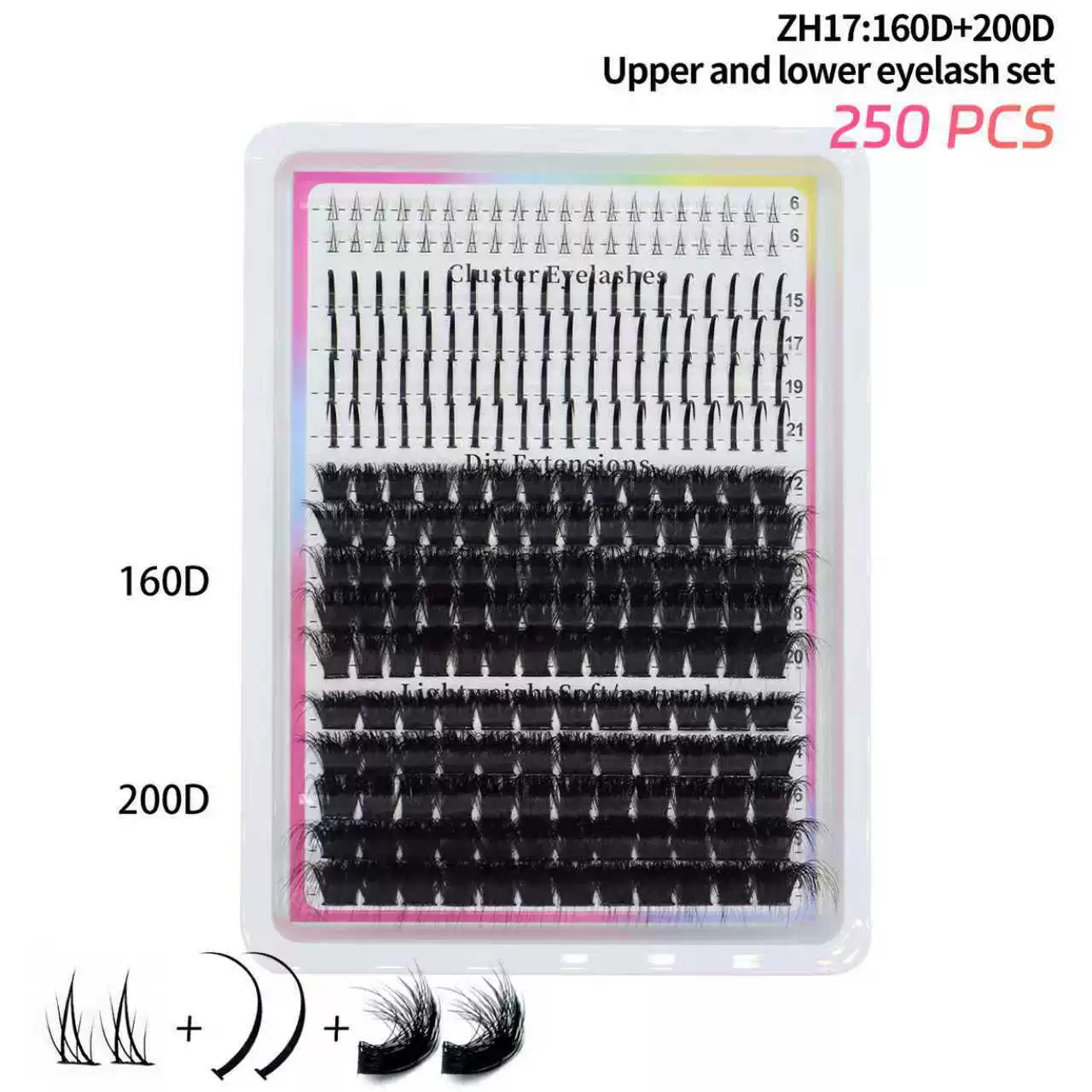 Lash Clusters Kit 15-21MM Lash Spikes Eyelash Clusters 80D 100D Thick Cluster Eyelash Extensions Kit Spiky DIY Lash Extensions Kit Individual Lashes Volume