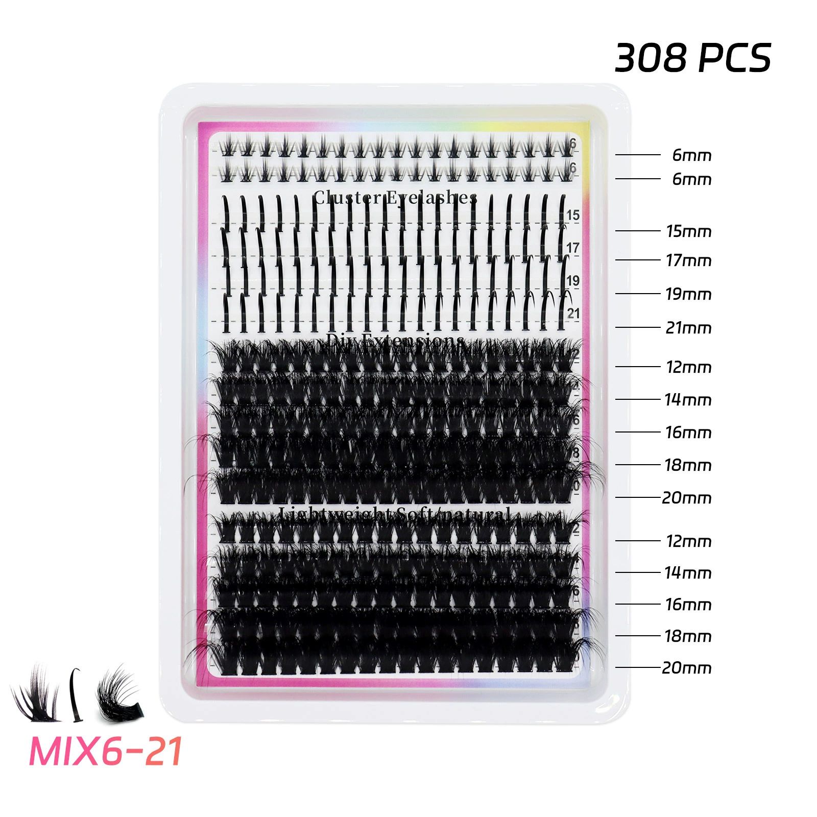Lash Clusters Kit 15-21MM Lash Spikes Eyelash Clusters 80D 100D Thick Cluster Eyelash Extensions Kit Spiky DIY Lash Extensions Kit Individual Lashes Volume
