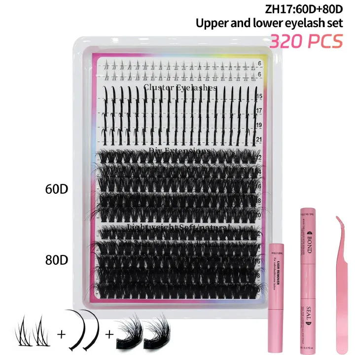 Lash Clusters Kit 15-21MM Lash Spikes Eyelash Clusters 80D 100D Thick Cluster Eyelash Extensions Kit Spiky DIY Lash Extensions Kit Individual Lashes Volume