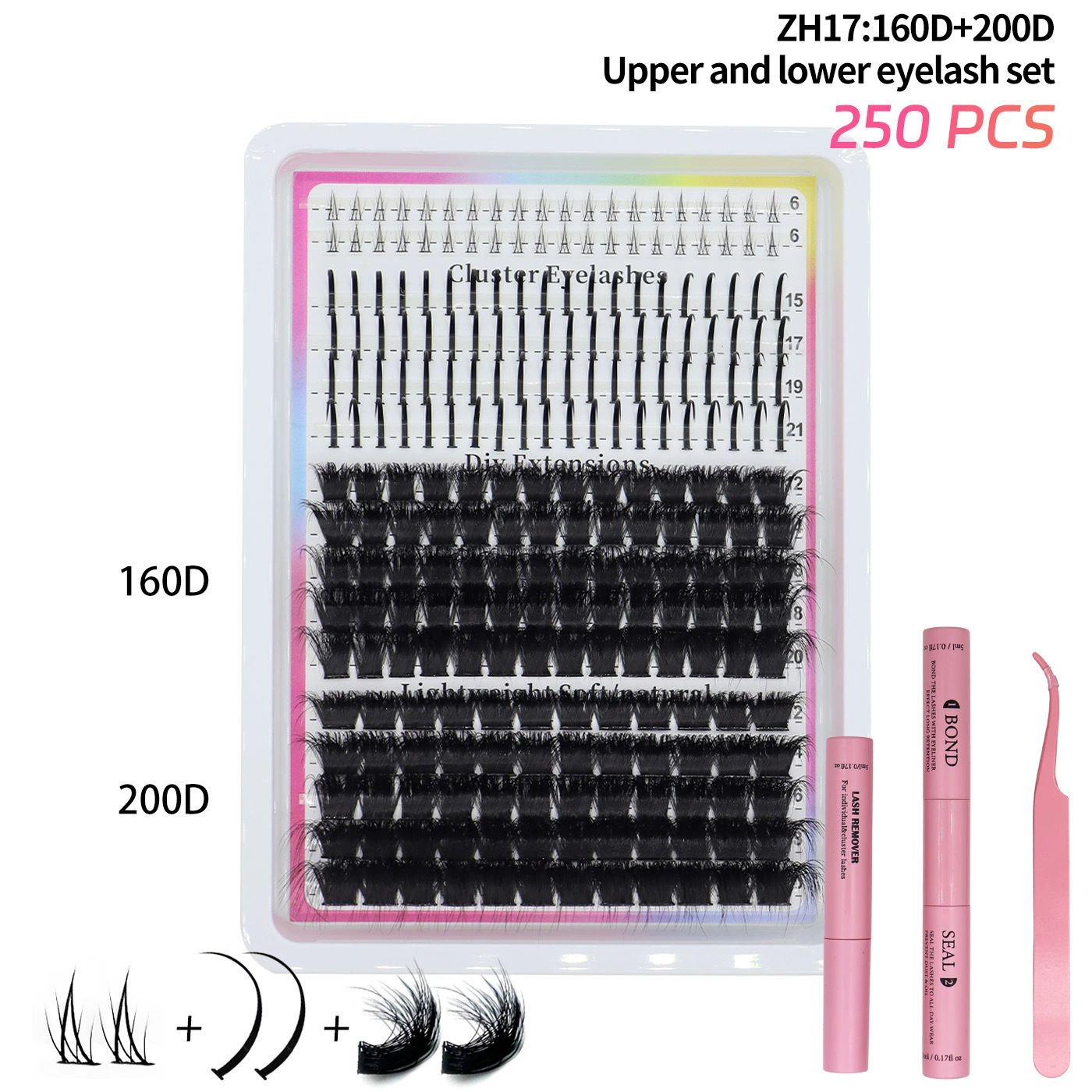 Lash Clusters Kit 15-21MM Lash Spikes Eyelash Clusters 80D 100D Thick Cluster Eyelash Extensions Kit Spiky DIY Lash Extensions Kit Individual Lashes Volume