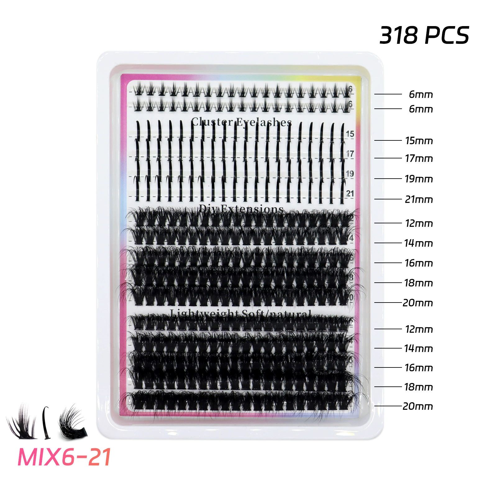 Lash Clusters Kit 15-21MM Lash Spikes Eyelash Clusters 80D 100D Thick Cluster Eyelash Extensions Kit Spiky DIY Lash Extensions Kit Individual Lashes Volume