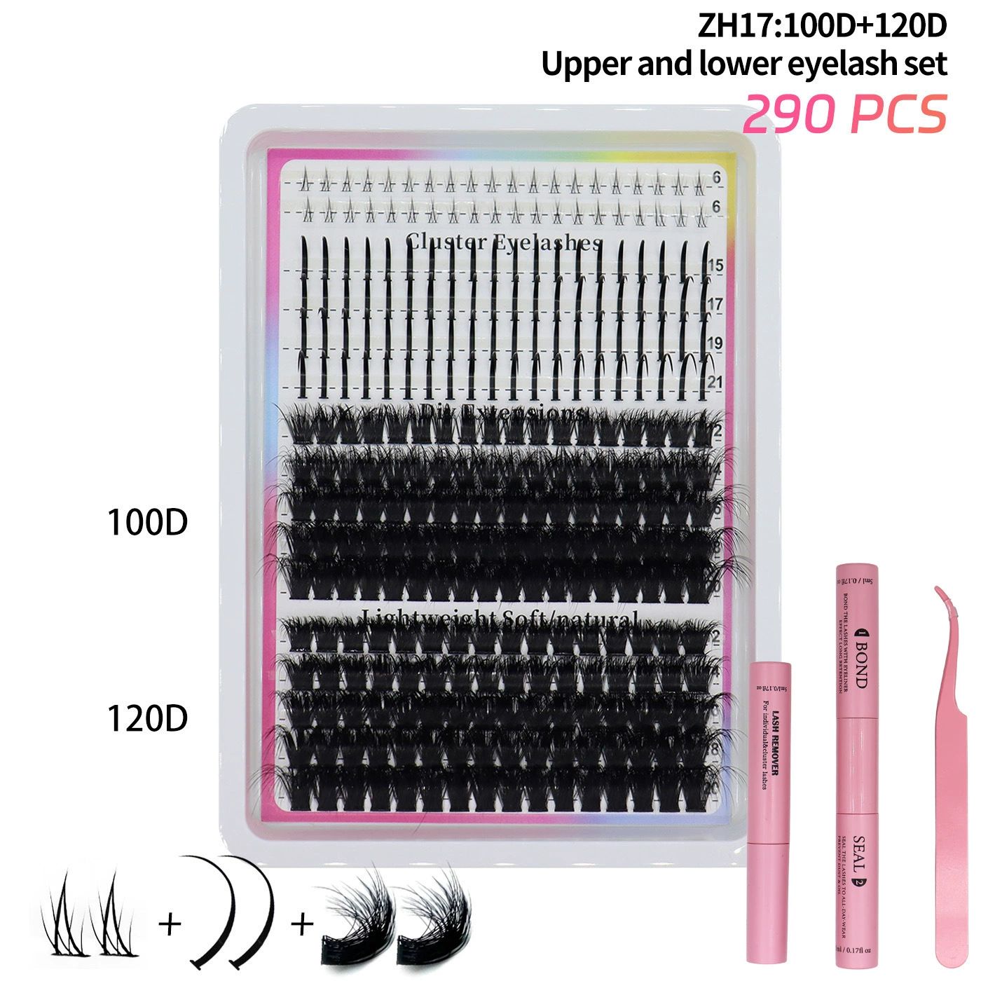 Lash Clusters Kit 15-21MM Lash Spikes Eyelash Clusters 80D 100D Thick Cluster Eyelash Extensions Kit Spiky DIY Lash Extensions Kit Individual Lashes Volume