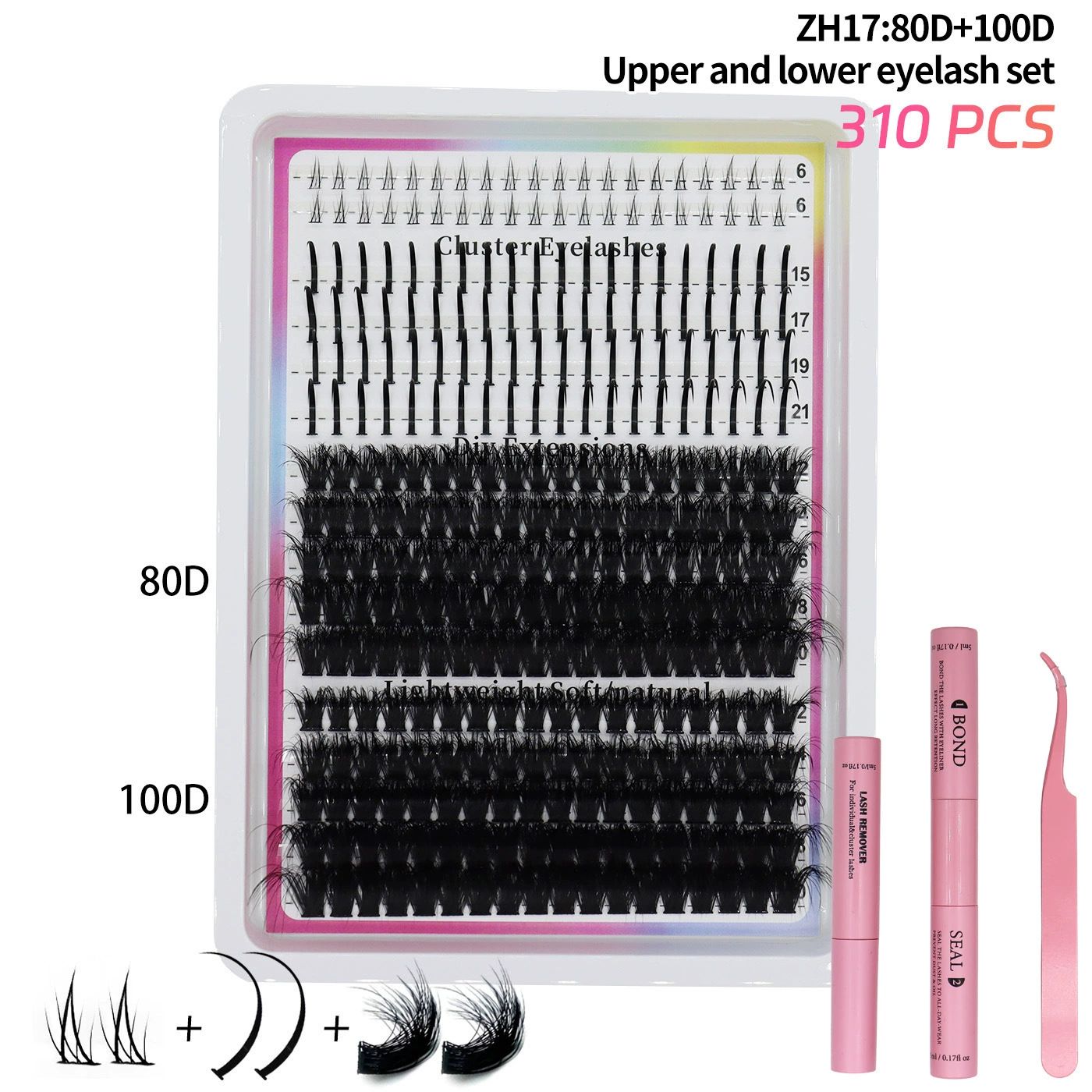 Lash Clusters Kit 15-21MM Lash Spikes Eyelash Clusters 80D 100D Thick Cluster Eyelash Extensions Kit Spiky DIY Lash Extensions Kit Individual Lashes Volume
