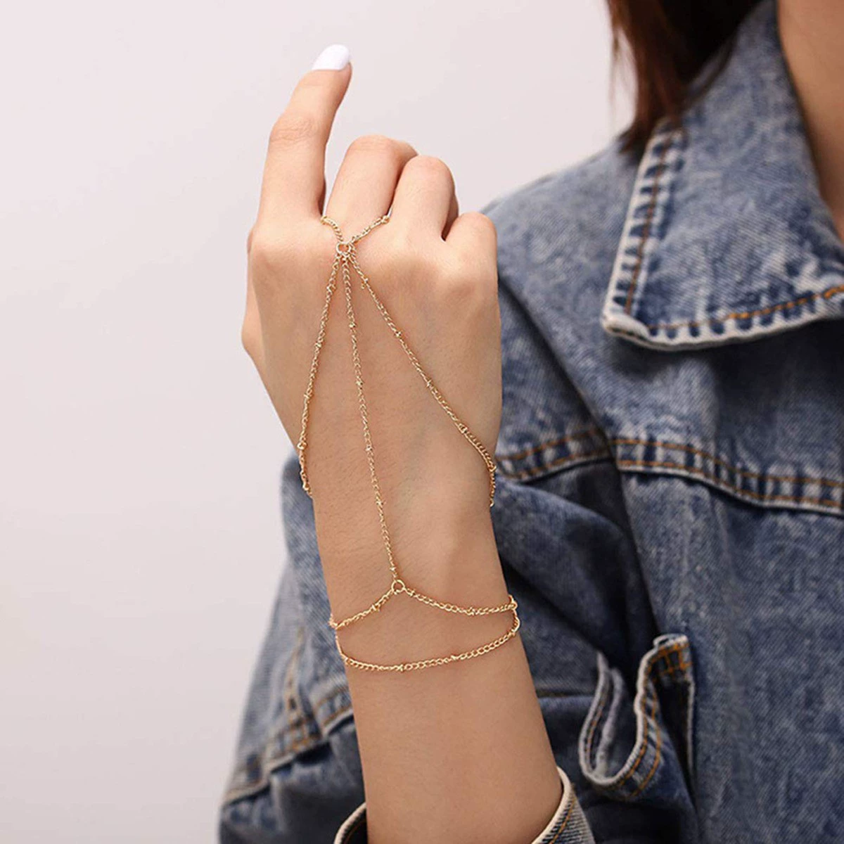 Ring Bracelet Hand Chain Bracelet Simple Gold Finger Bracelet Ring Hand Chain Silver Bracelets Boho Dainty Summer Beach Jewelry for Women