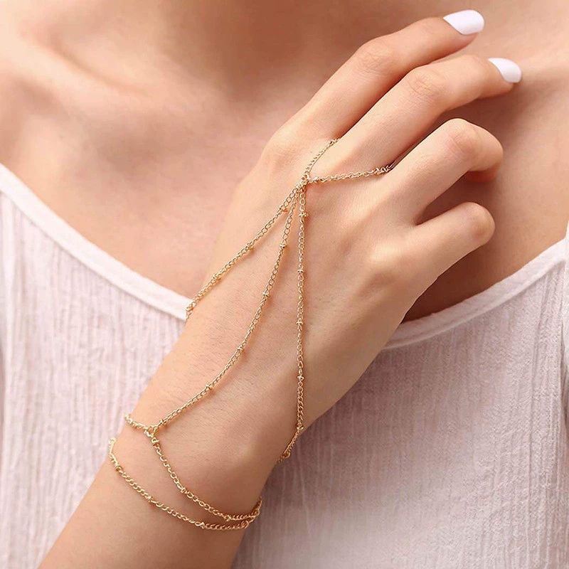 Ring Bracelet Hand Chain Bracelet Simple Gold Finger Bracelet Ring Hand Chain Silver Bracelets Boho Dainty Summer Beach Jewelry for Women
