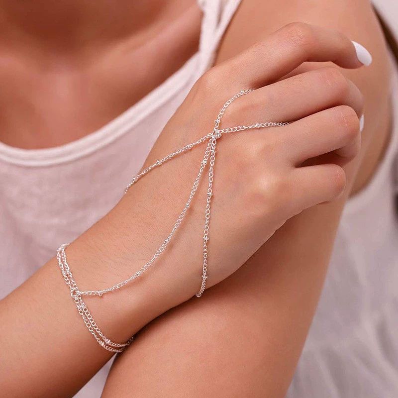 Ring Bracelet Hand Chain Bracelet Simple Gold Finger Bracelet Ring Hand Chain Silver Bracelets Boho Dainty Summer Beach Jewelry for Women