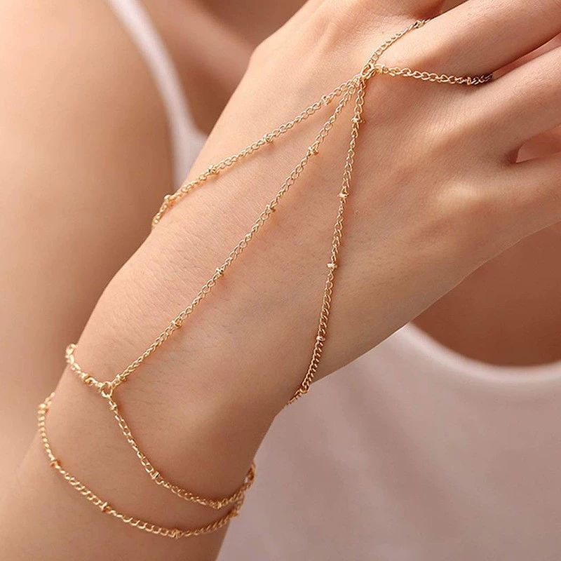 Ring Bracelet Hand Chain Bracelet Simple Gold Finger Bracelet Ring Hand Chain Silver Bracelets Boho Dainty Summer Beach Jewelry for Women