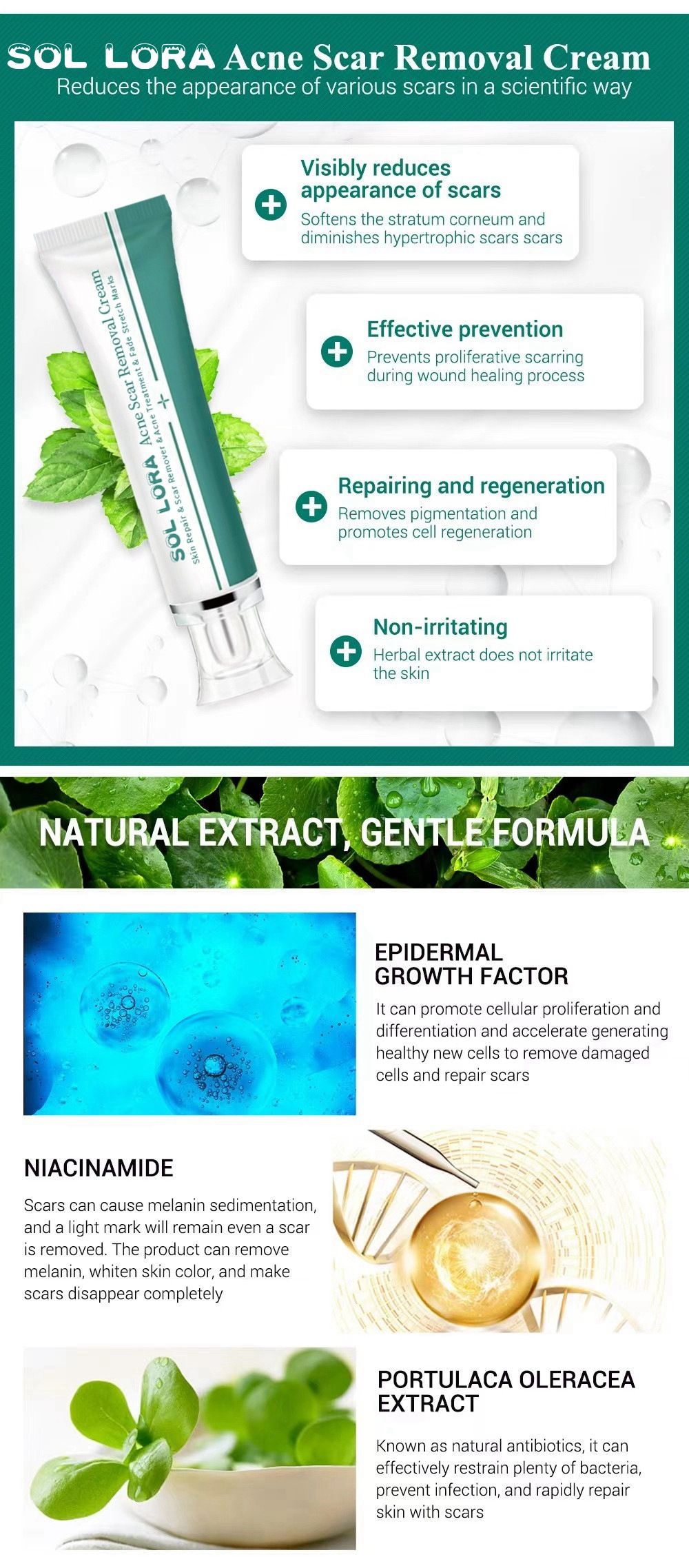 Scar Cream, Face Pimples Scar Stretch Marks Cream Moisturizing Repair Damaged Skin Gel Scar Treatment