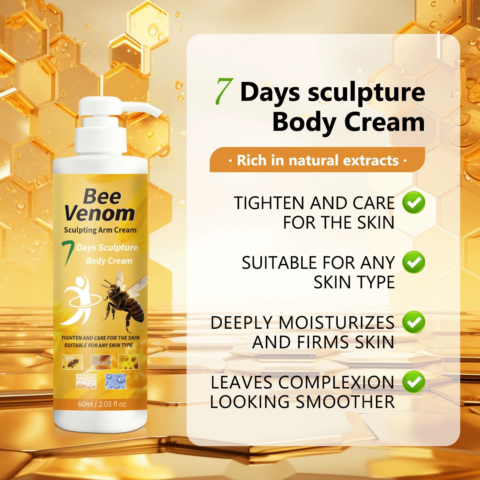 Bee Venom Sculpture Cream, Sculpt & Tone Arm Cream – Firming And Tightening For Arms & Body, Smooths The Look Of Wrinkles, Deeply Hydrates, Firms The Look Of Crepey Texture, Suitable for all skin