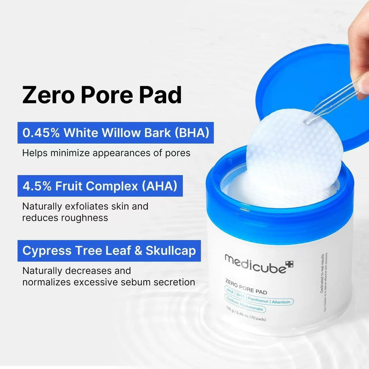 medicube Toner Pads Zero Pore Pad 2.0,Dual-Textured Facial Pad for Exfoliation and Pore Care with 4.5% AHA Lactic Acid, 0.45% BHA Salicylic Acid , Ideal for All, Korean Skin Care, 70 Pads (1 Pack)