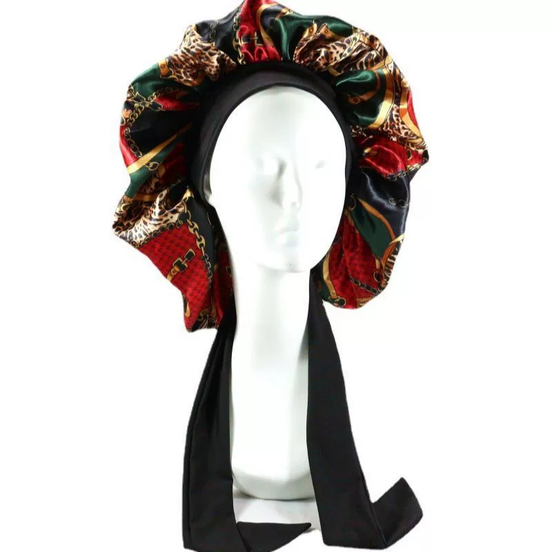 Satin Bonnet Silk Bonnet for Sleeping Silk Sleep Cap Double Layer Hair Bonnet with Elastic Tie Band for Curly Hair Night Cap