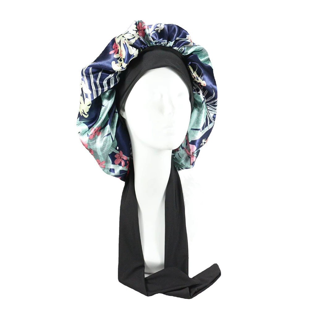 Satin Bonnet Silk Bonnet for Sleeping Silk Sleep Cap Double Layer Hair Bonnet with Elastic Tie Band for Curly Hair Night Cap