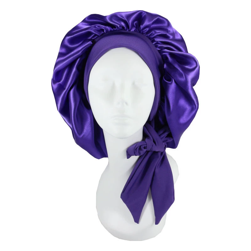 Satin Bonnet Silk Bonnet for Sleeping Silk Sleep Cap Double Layer Hair Bonnet with Elastic Tie Band for Curly Hair Night Cap