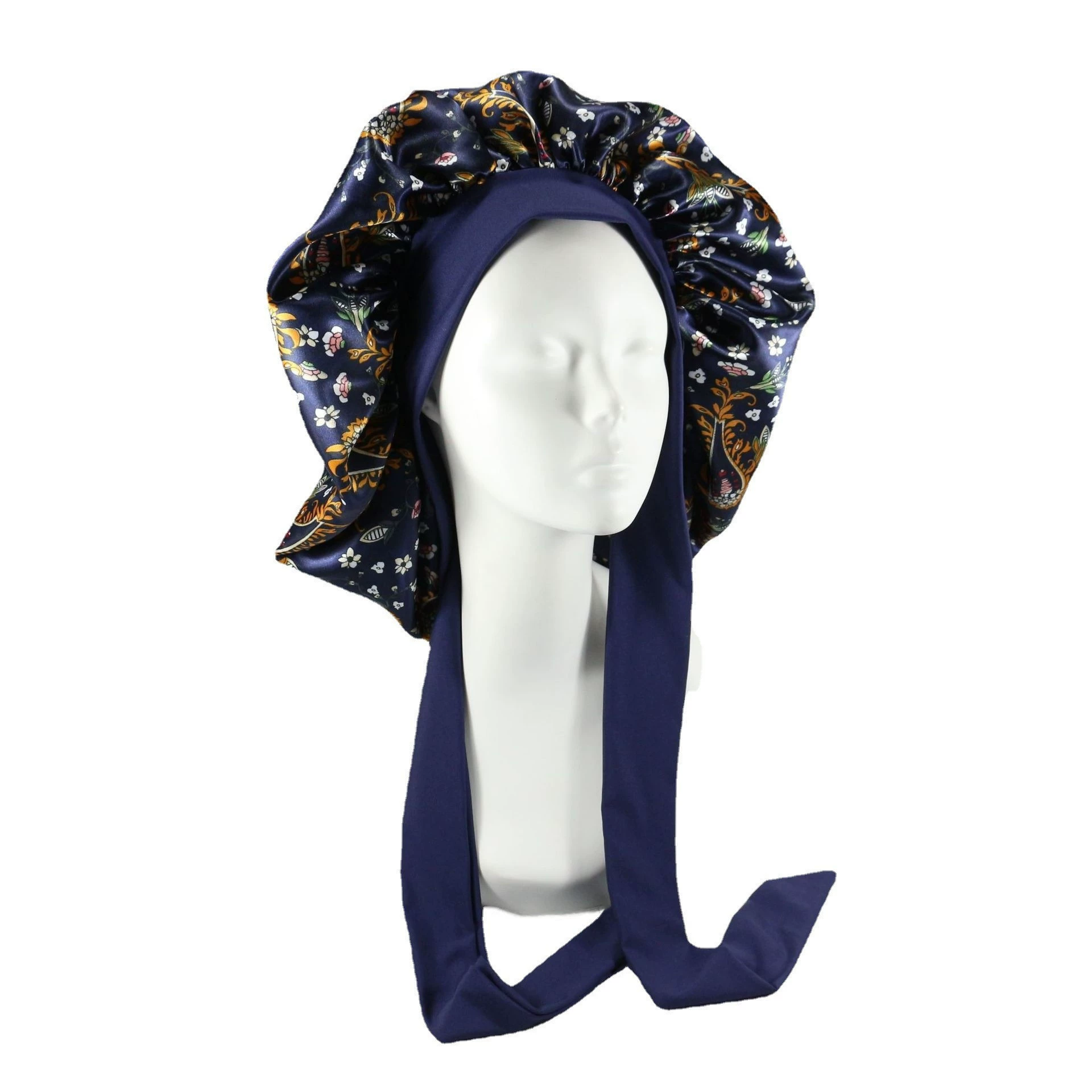 Satin Bonnet Silk Bonnet for Sleeping Silk Sleep Cap Double Layer Hair Bonnet with Elastic Tie Band for Curly Hair Night Cap