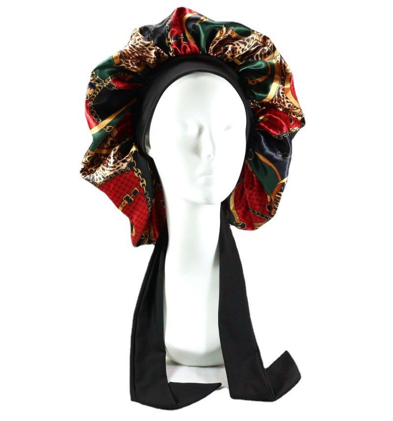 Satin Bonnet Silk Bonnet for Sleeping Silk Sleep Cap Double Layer Hair Bonnet with Elastic Tie Band for Curly Hair Night Cap