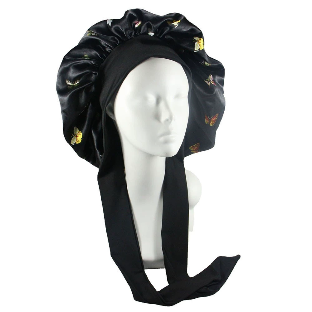 Satin Bonnet Silk Bonnet for Sleeping Silk Sleep Cap Double Layer Hair Bonnet with Elastic Tie Band for Curly Hair Night Cap