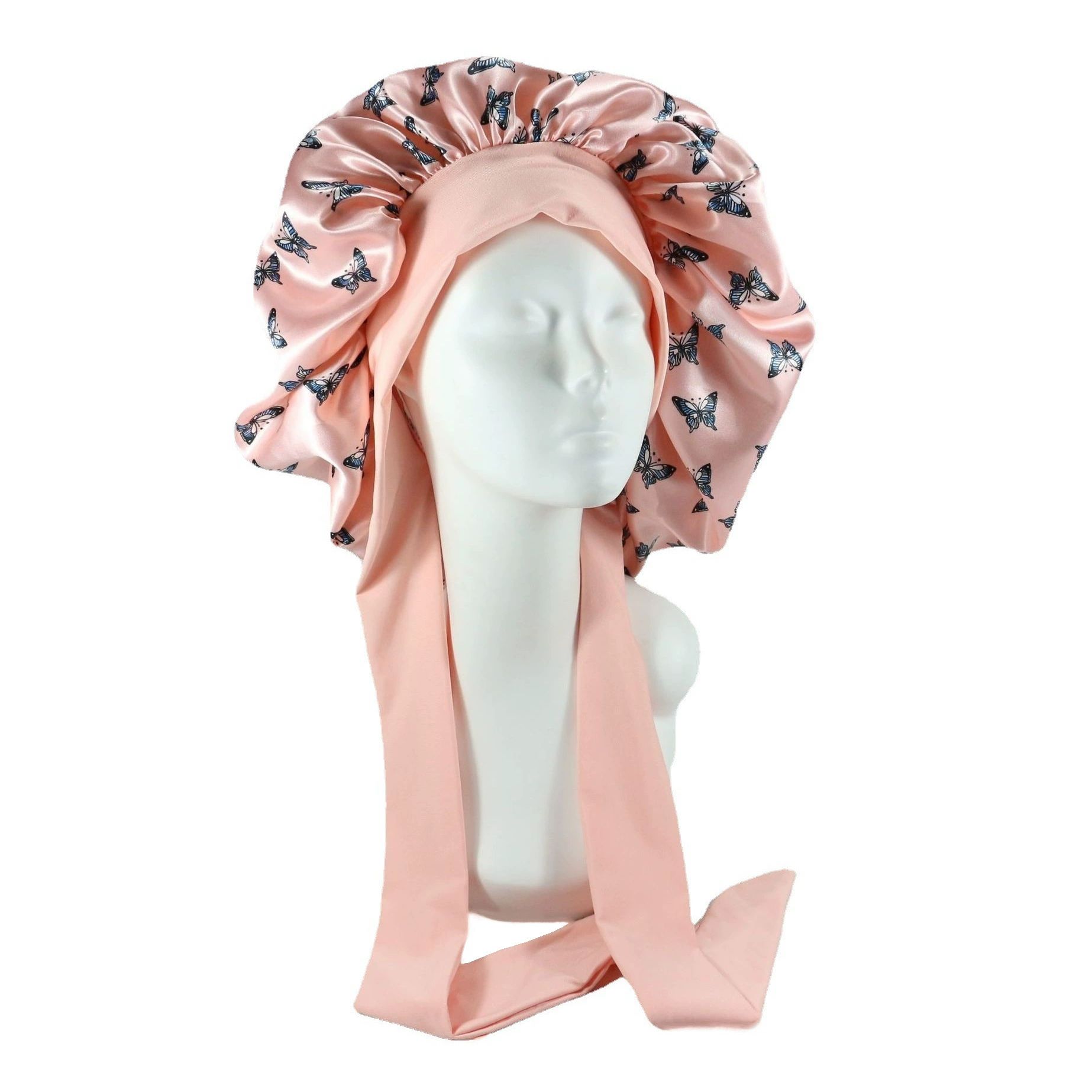 Satin Bonnet Silk Bonnet for Sleeping Silk Sleep Cap Double Layer Hair Bonnet with Elastic Tie Band for Curly Hair Night Cap