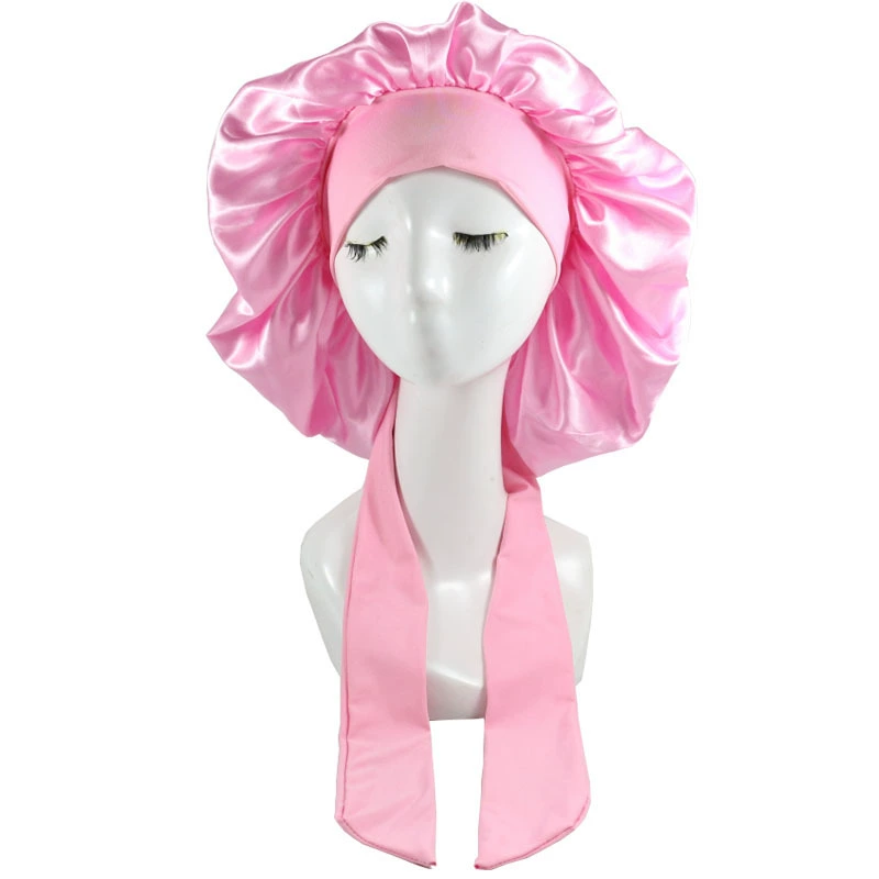 Satin Bonnet Silk Bonnet for Sleeping Silk Sleep Cap Double Layer Hair Bonnet with Elastic Tie Band for Curly Hair Night Cap