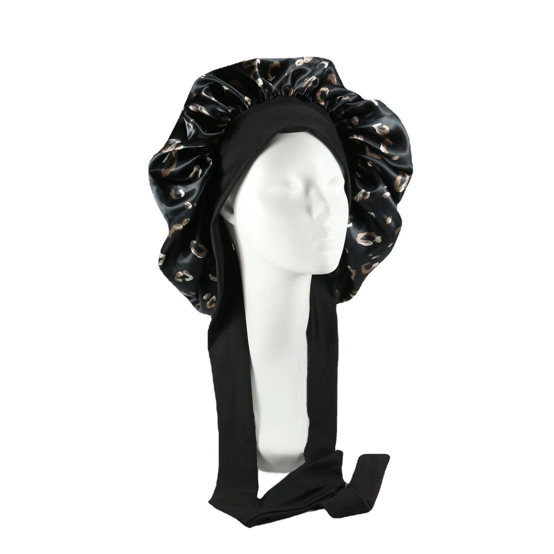 Satin Bonnet Silk Bonnet for Sleeping Silk Sleep Cap Double Layer Hair Bonnet with Elastic Tie Band for Curly Hair Night Cap