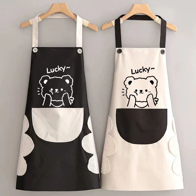 Cute cartoon apron home kitchen catering special can wipe hands waterproof oil resistant and dirt resistant