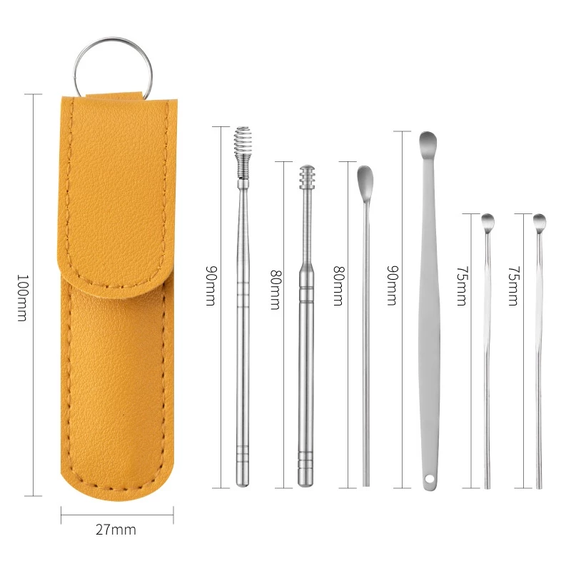 6Pcs/set Portable Multifunctional Ear Wax Remover Ear Cleaning Kit Ear Pick Earpick Ear Cleaner Spoon Care Ear Clean Tools