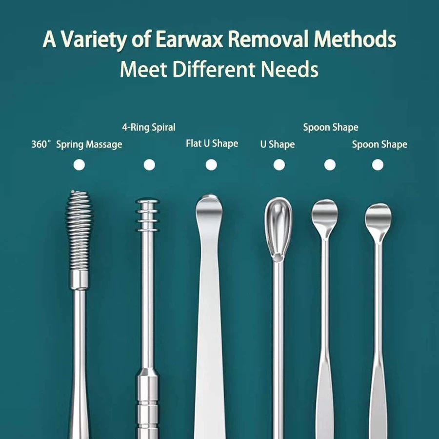 6Pcs/set Portable Multifunctional Ear Wax Remover Ear Cleaning Kit Ear Pick Earpick Ear Cleaner Spoon Care Ear Clean Tools