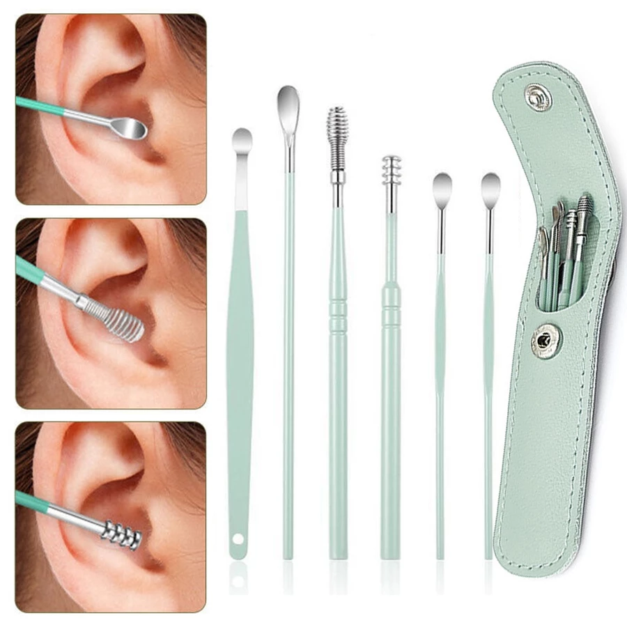 6Pcs/set Portable Multifunctional Ear Wax Remover Ear Cleaning Kit Ear Pick Earpick Ear Cleaner Spoon Care Ear Clean Tools